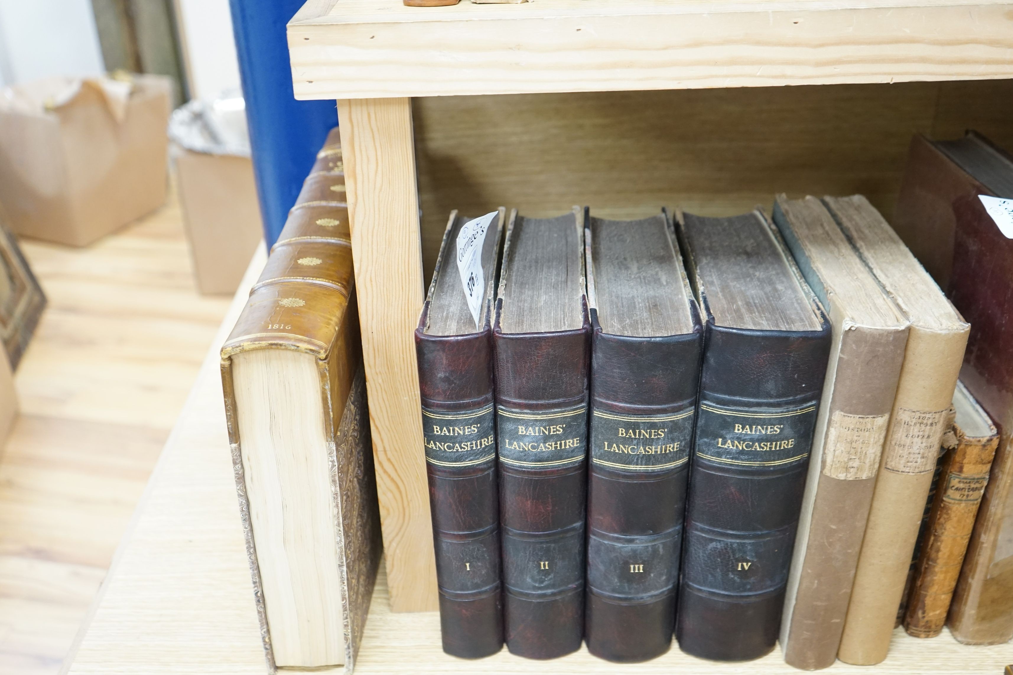 LANCASTER - Baines, Edward - The History of the County Palatine and Duchy of Lancaster, 4 vols, 4to, rebacked dark maroon morocco, with 2 frontises, 2 folding maps and 120 engraved plates, boards scuffed, endpapers renew